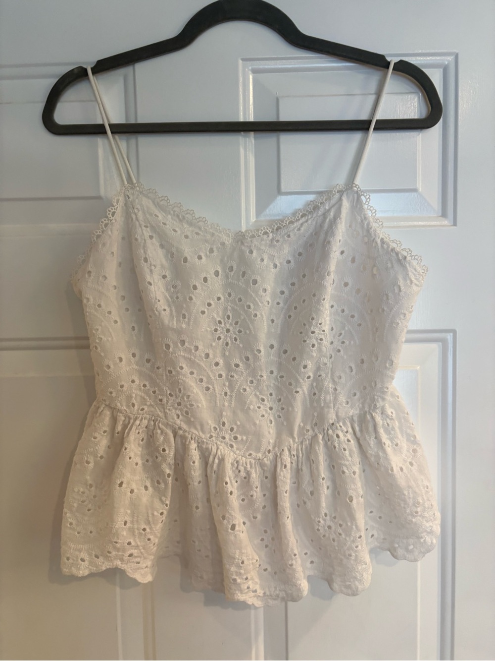 Lace Eyelet Peplum Cami Top - White